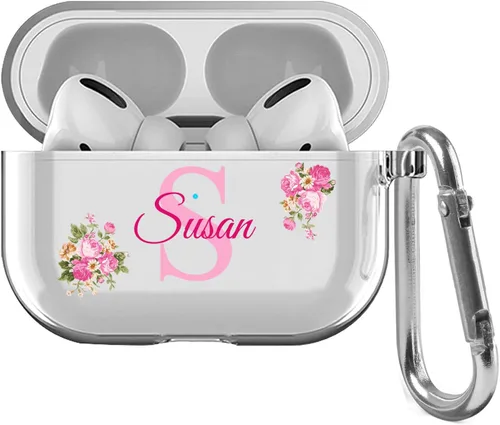 Vista 7 de Funda transparente personalizada con nombre e inicial de cristal para AirPods 4ª generación Pro/Pro 2 y 3ª generación, funda protectora transparente