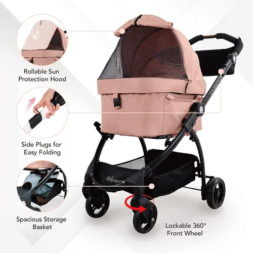Vista 2 de ibiyaya New Cleo Sistema de viaje 3 en 1, cochecito para mascotas, transportador, bolsa para perros pequeños, medianos y gatos, ligero, 44 libras