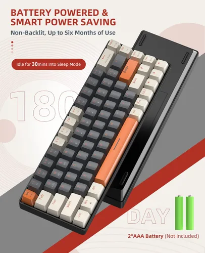 Vista 8 de ZIYOU LANG RK68 Teclado mecánico inalámbrico 60%, receptor de modo dual Bluetooth 5.02.4Ghz, mini 68 teclas intercambiables en caliente, teclas
