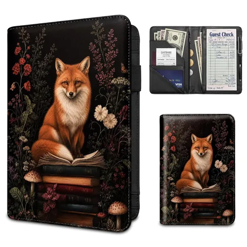 Vista 9 de Server Book for Waitress,Waiter Book with Zipper Pocket,PU Leather Waitstaff Organizer Wallet with 7 Pockets,Guest Check & Money Holder,Fits Server