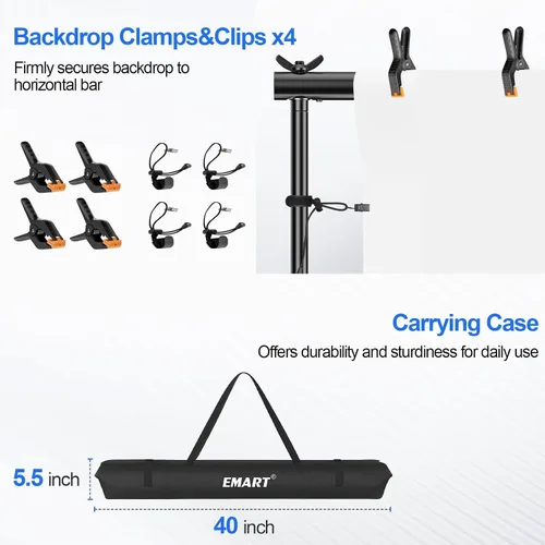 Vista 6 de EMART Kit de iluminación fotográfica con sistema de soporte de fondo de fotos de 8.5 x 10 pies y paraguas de fotografía, bombilla CFL de 5500 K 45