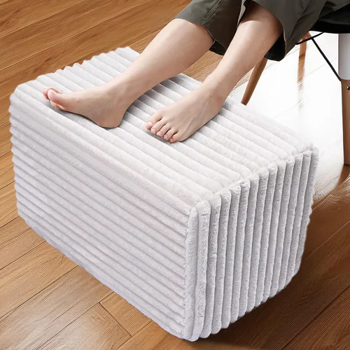 Vista 14 de Otomano Rectangular de Puf, Puf de Piso Relleno con Relleno de Espuma en Trozos, Reposapiés Suave de Felpa Coral en Forma de Raya Ancha, Otomano
