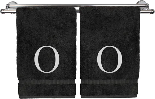 Vista 169 de Toalla de mano monogramada, regalo personalizado, juego de 2 - Toalla bordada con letra de bloque dorada - Extra absorbente 100% algodón turco