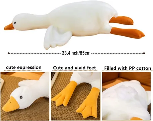 Vista 3 de NatureMan Peluche de ganso de 33.4 pulgadas, juguete de peluche de ganso muy grande, lindo cojín de felpa de ganso blanco, súper suave para todas