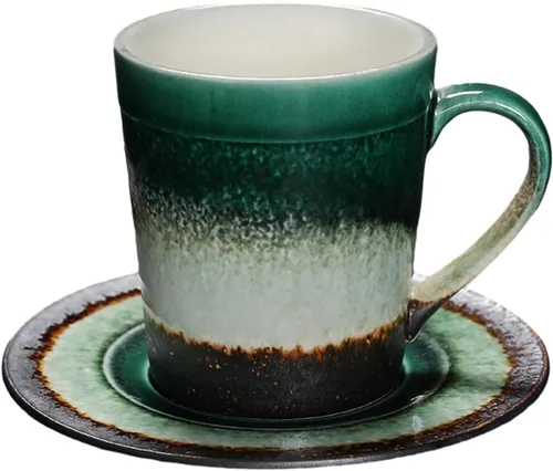 Vista 13 de CAPIJIONG 6.8 fl oz/6.67oz Vintage Cerámica Horno Taza de Café Set Creativo Simple Taza de Leche para Oficina Hogar Restaurante Café-Azul Esmalte