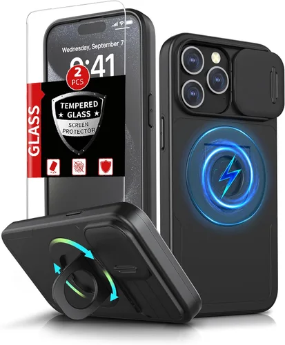 Vista 72 de Funda magnética para iPhone 11 Pro compatible con carga inalámbrica MagSafe, con 2 protectores de pantalla, anillo kickstand de 360° integrado +