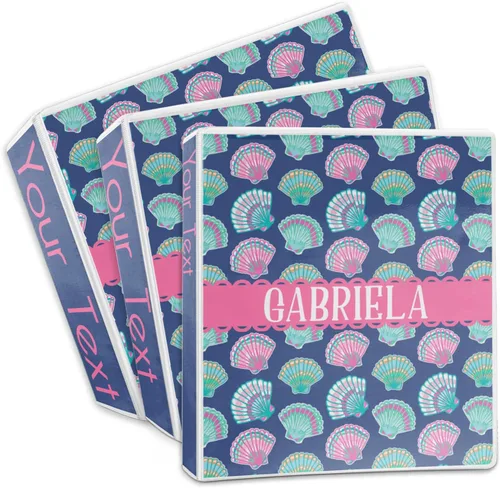 Vista 3 de Carpeta personalizada de 3 anillas de conchas marinas de 1 pulgada, multicolor