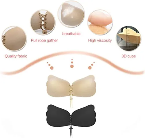Vista 4 de Sticky Bra 2 Pairs Strapless Backless Adhesive Invisible Lift up Push up Bra