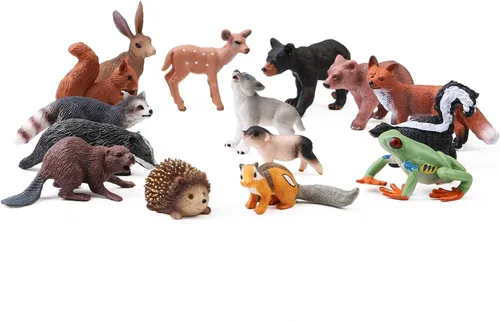 Vista 7 de 16 piezas de figuras de animales del bosque para bebés, figuras de criaturas del bosque, juguetes en miniatura, adornos para pasteles y cupcakes