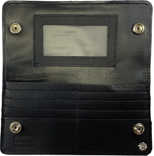 Vista 2 de Cartera cuadrada masónica personalizada y brújula larga cadena negra. HECHO EN EE. UU, Negro