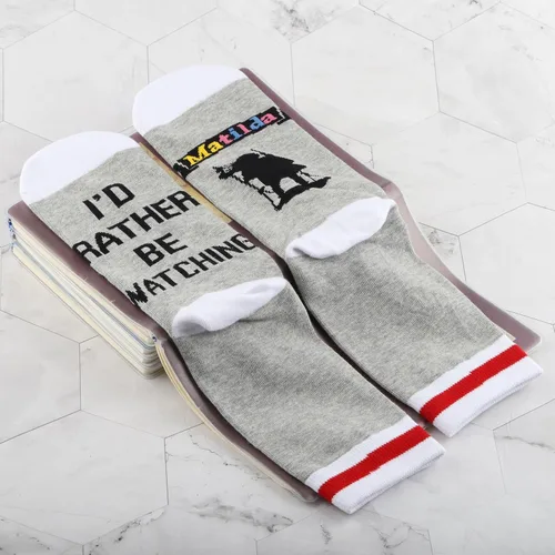 Vista 4 de BWWKTOP Matilda - Calcetines musicales de Matilda, regalos musicales I'd Rather Be Watching Matilda Broadway Musical Theater Socks