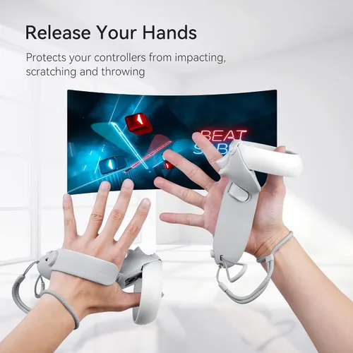 Vista 7 de KIWI design Funda de agarre para control con apertura de batería compatible con accesorios Quest 2, ajustable con correas para nudillos, adecuada
