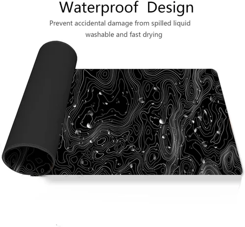Vista 4 de Alfombrilla de mouse para juegos XXL de alta calidad, rendimiento inigualable, 35.4 x 15.8 pulgadas, diseño de contorno topográfico negro