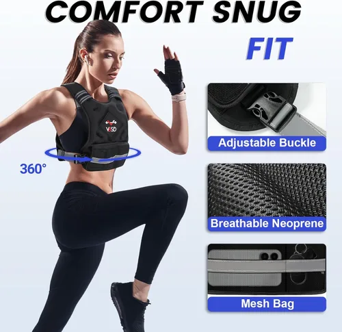 Vista 2 de VBSD Adjustable Weighted Vest for Women Men 4-10lb/11-20lb/20-32lb Vest with 6 Ironsand Weights Body Weight Vest with Reflective Strip for Running