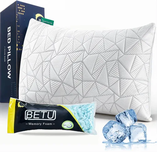 Vista 11 de BETU Almohada refrescante estándar, almohada de espuma viscoelástica triturada fresca para durmientes calientes, almohadas ajustables firmes