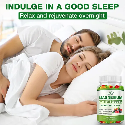 Vista 2 de Gomitas de glicinato de magnesio para adultos y niños, 600 mg, suplemento de magnesio y potasio de alta absorción para dormir, L-treonato