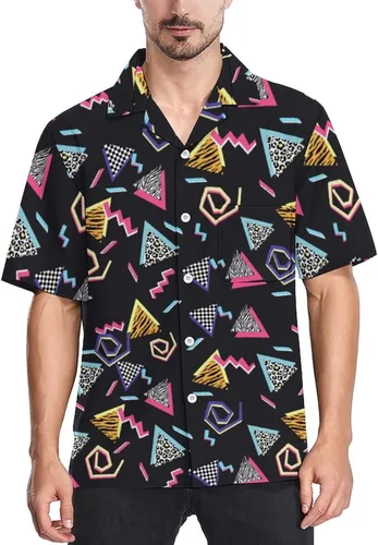 Vista 4 de LARSD Camisas de los años 80 para hombre, camisa de fiesta divertida con botones de los años 90, estilo retro, hawaiano, playa, neón, discoteca