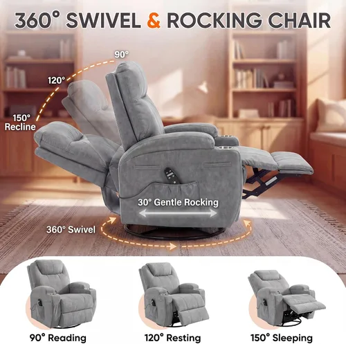 Vista 4 de JUMMICO Pequeño sillón reclinable giratorio con masaje