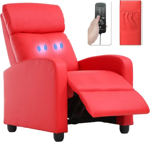 Vista 18 de BestMassage Silla reclinable con función de masaje de 2 puntos Cuero sintético marrón con soporte lumbar, empuje ajustable hacia atrás, PU