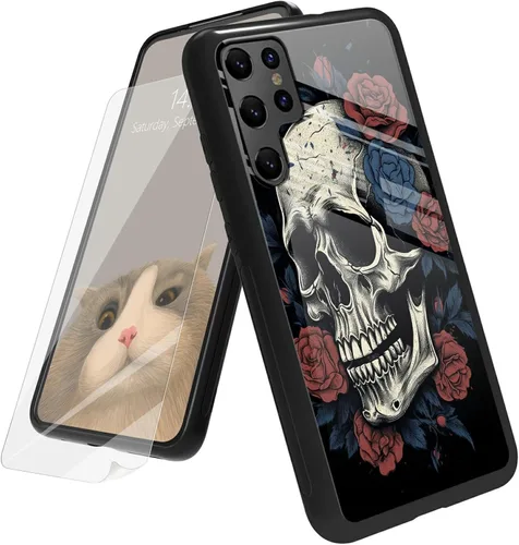 Vista 138 de Funda para Samsung Galaxy A12 5G con protector de pantalla, parte trasera de vidrio templado + TPU de silicona suave que absorbe los golpes