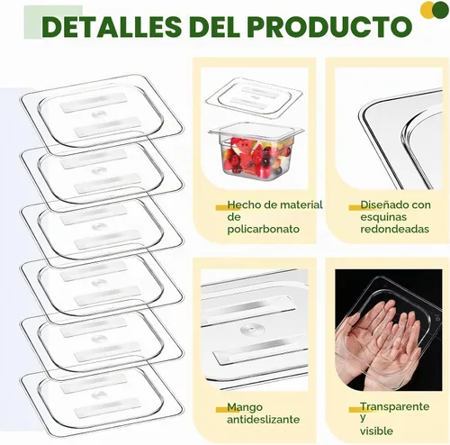 Vista 2 de 6 tapas de sartén de alimentos de tamaño 1/6 con asa, tapas transparentes