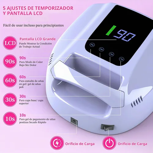 Vista 3 de ANGNYA - Luces U V para uñas, lámpara LED de uñas para esmalte de gel, secadora de uñas