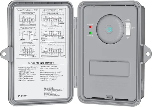 Vista 11 de BN-LINK Temporizador de bomba de piscina, caja de temporizador para exteriores, resistente, 2HP 40A Max, 120, 240, 277 VAC, para bomba de piscina
