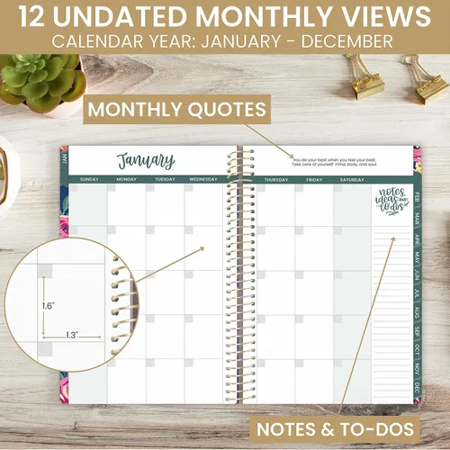 Vista 3 de Bloom Daily Planners - Planificador de calendario semanal y mensual sin fecha – Cuaderno de lista de tareas para comenzar en cualquier momento