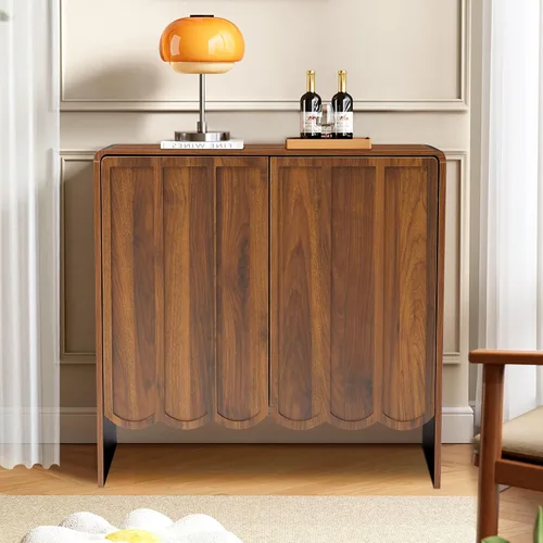 Vista 5 de ORRD Aparador de buffet, armarios de almacenamiento Accent con 2 puertas, gabinete de madera estilo granja con estantes ajustables y panel ondulado