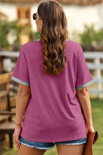 Vista 46 de Eytino Blusas de talla grande para mujer, cuello en V, manga corta, a rayas, casual, holgada, con bolsillo (1X-5X)