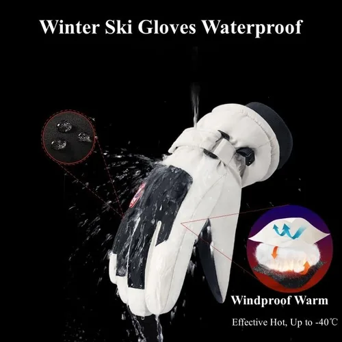 Vista 2 de Guantes de nieve de esquí de invierno para hombres, mujeres, jóvenes Guantes de calentamiento de manos impermeables para pantalla táctil y clima