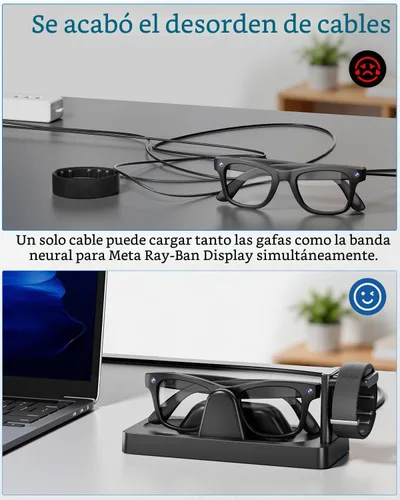 Vista 7 de [Usado] Base de carga para pantalla Meta RayBan y gafas inteligentes de banda neural Base 3 en 1, carga integral. Chip inteligente + carga rápida.