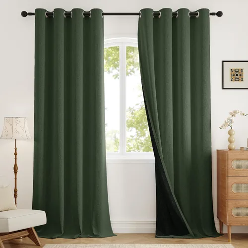 Vista 16 de Rinwoc Cortinas opacas gruesas y suaves, juego de 2 paneles para dormitorios pequeños/habitaciones de niños, con textura de lino y bloqueo de luz