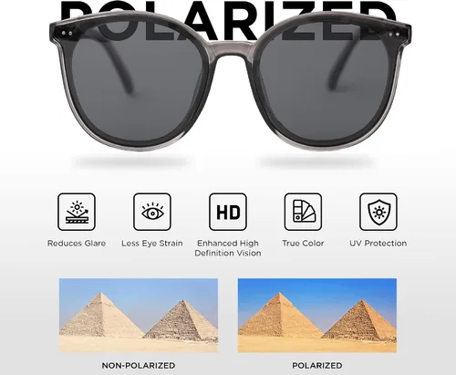 Vista 4 de Gafas de sol clásicas redondas retro para mujeres y hombres con lente polarizada - (Billie)