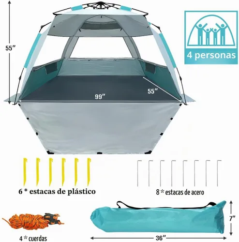 Vista 7 de WhiteFang Deluxe - Tienda de campaña plegable para playa con protección UV para 3-4/5-6 personas, protección contra rayos UV, piso extensible con 3