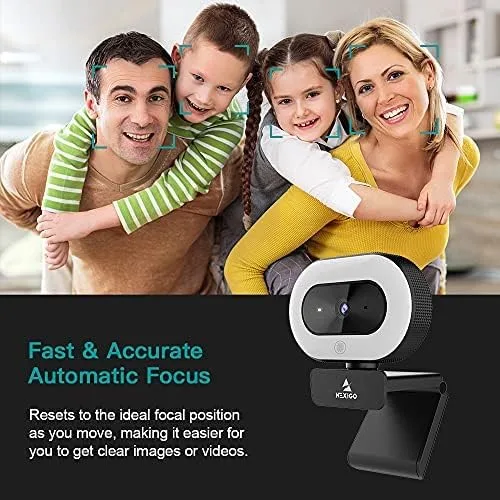 Vista 10 de NexiGo StreamCam N930E con software, cámara web de 1080P con luz de anillo y cubierta de privacidad, enfoque automático, Plug and Play, cámara web
