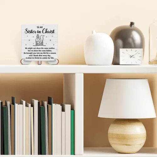 Vista 4 de Regalos para hermanas cristianas de hermanas a mi hermana en Cristo, decoración inspiradora de escritorio, letrero de madera, versículo