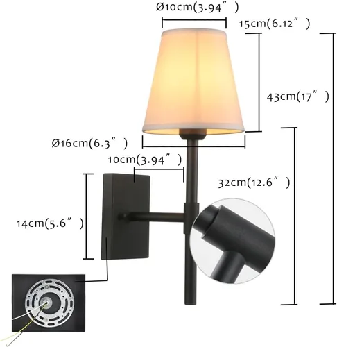 Vista 4 de Pathson Juego de 2 apliques de pared de baño cableados con pantalla de tela blanca, iluminación de pared de tela para sala de estar, dormitorio