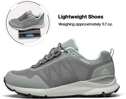 Vista 2 de NORTIV 8 Zapatos de senderismo impermeables para mujer, zapatos ligeros para senderismo, zapatos de trabajo al aire libre