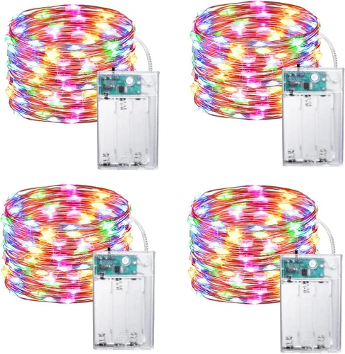 Vista 14 de Joomer Guirnalda de luces LED que funcionan con pilas, paquete de 2 50 luces LED cortables de 16 pies con temporizador para dormitorio, fiestas