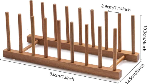 Vista 2 de HBlife - Escurreplatos de madera de acacia con organizador de tapa de olla y plato para gabinete, soporte de tabla de cortar, esculpidor