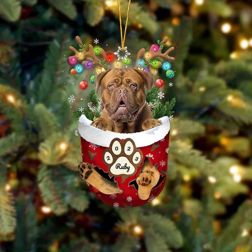 Vista 78 de Adornos personalizados de Pug cervatillo – Decoración personalizada para árbol de Navidad con patas de bolsillo de nieve