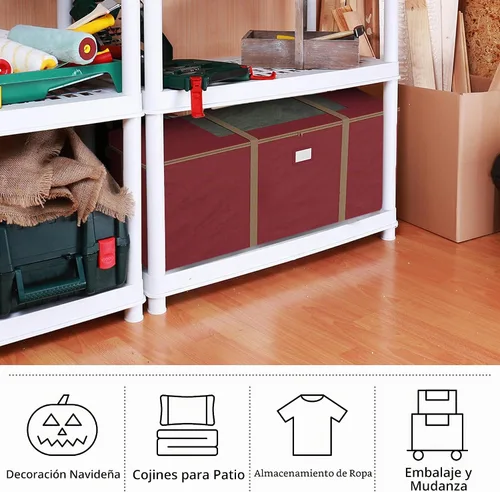 Vista 3 de Bolsa de almacenamiento para árbol de Navidad con ruedas - Bolsas de almacenamiento resistentes para árboles artificiales de 3.7 m, decoración Rojo