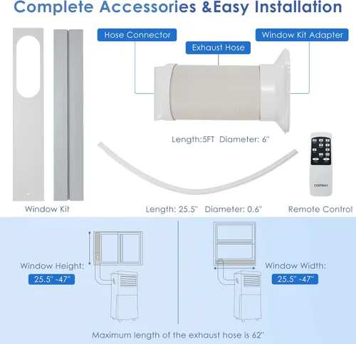 Vista 6 de COSTWAY Aire acondicionado portátil, enfriador de aire de 8000 BTU con modo ventilador y deshumidificador para habitaciones de hasta 230 pies