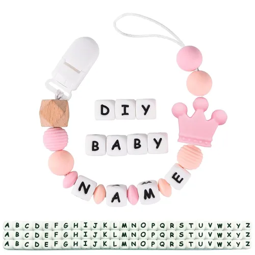 Vista 7 de Clip para chupete personalizado para niños y niñas, 2 juegos de 26 letras de silicona para cochecito con nombre, lindo y duradero, soporte