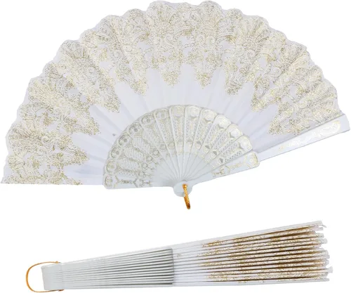 Vista 13 de INNOLIFE Abanico de mano plegable español con patrón retro para mujeres, abanico plegable chino de mano para fiestas, baile, bodas y decoración