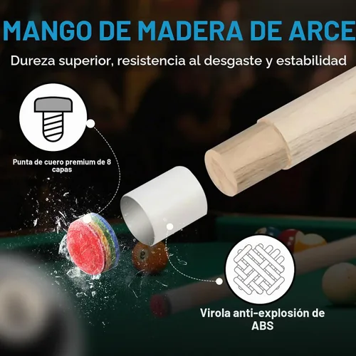 Vista 6 de Banly Tacos de Billar - Tacos de 58" de madera de arce canadiense con punta de 12.5mm de baja deflexión, palo de billar para control de precisión