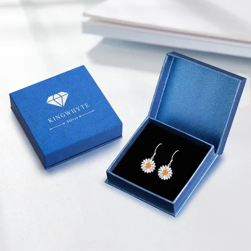 Vista 7 de Aretes de margaritas para mujer, plata de ley 925, aretes de gota de flor amarilla, joyería para mujer (naranja), Ópalo, No es una piedra preciosa