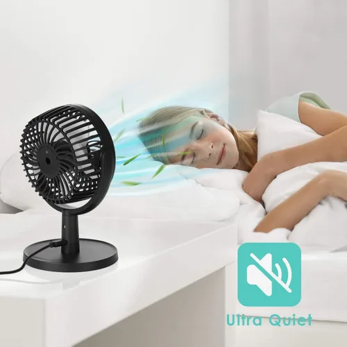Vista 4 de Shinebella Ventilador de escritorio pequeño de 4 velocidades con fuerte flujo de aire, mini ventilador USB portátil personal, silencioso, rotación
