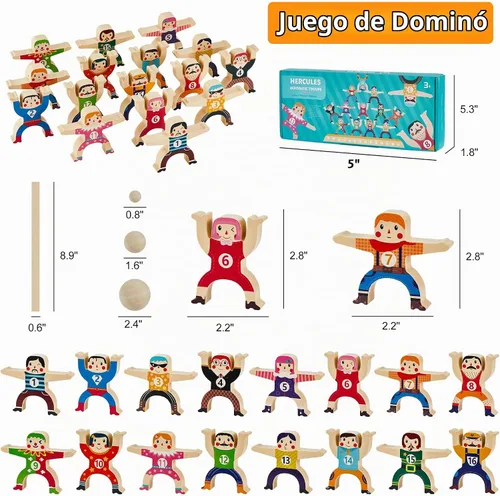 Vista 2 de HELLO PAPAYA Juguetes apilables de madera, 16 piezas, juego de bloques de construcción de equilibrio, Circus Hercules Acrobatic Troupe Interlock